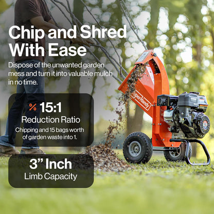 Mini Wood Chipper Shredder Mulcher Heavy Duty 7HP Compact Design 3" Inch Max Capacity