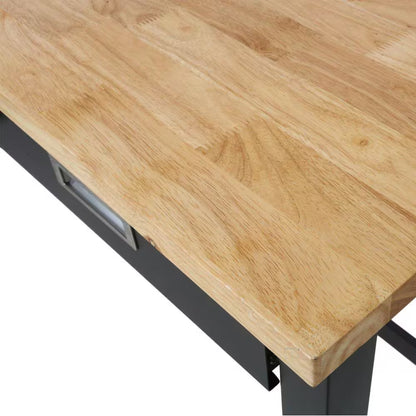 60 In. W X 20 In. D Black Workbench Table with Drawers, Solid Wood Top and Wheels for Garage Home Office