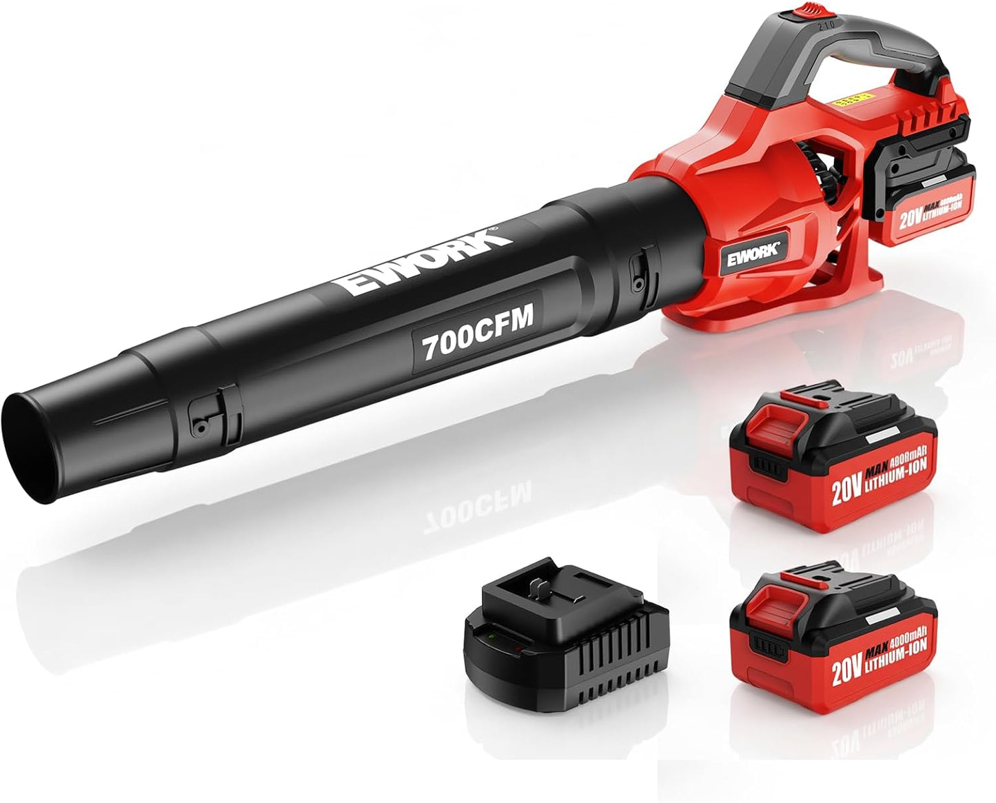 20V Cordless Leaf Blower, Heavy Duty 700CFM 200MPH Electric Leaf Blower with 2 X 4.0Ah Batteries & Fast Charger, 2-Speed Adjustable for Patio, Garden, Yard and Snow Blowing