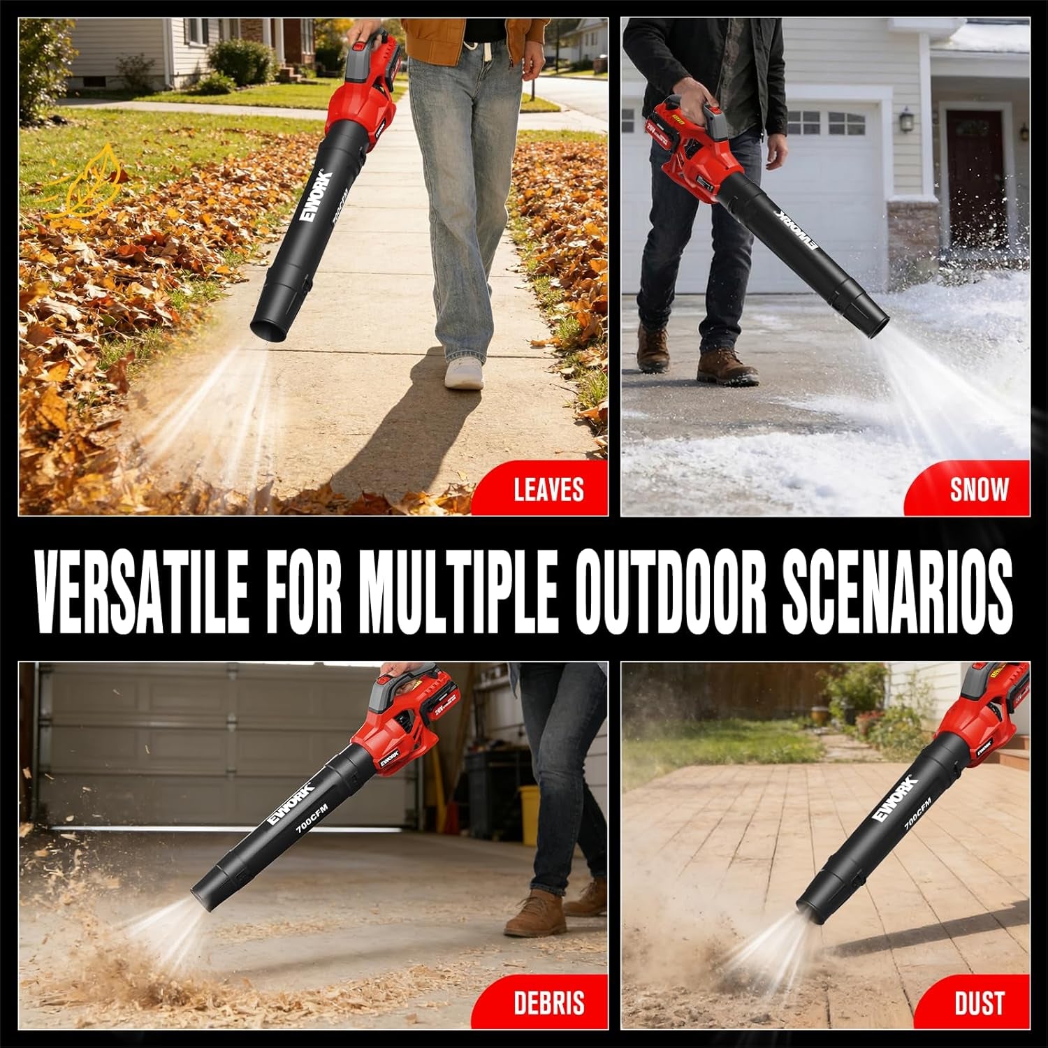 20V Cordless Leaf Blower, Heavy Duty 700CFM 200MPH Electric Leaf Blower with 2 X 4.0Ah Batteries & Fast Charger, 2-Speed Adjustable for Patio, Garden, Yard and Snow Blowing
