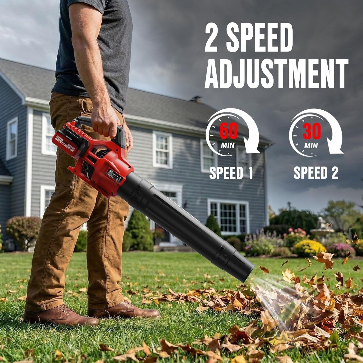 20V Cordless Leaf Blower, Heavy Duty 700CFM 200MPH Electric Leaf Blower with 2 X 4.0Ah Batteries & Fast Charger, 2-Speed Adjustable for Patio, Garden, Yard and Snow Blowing