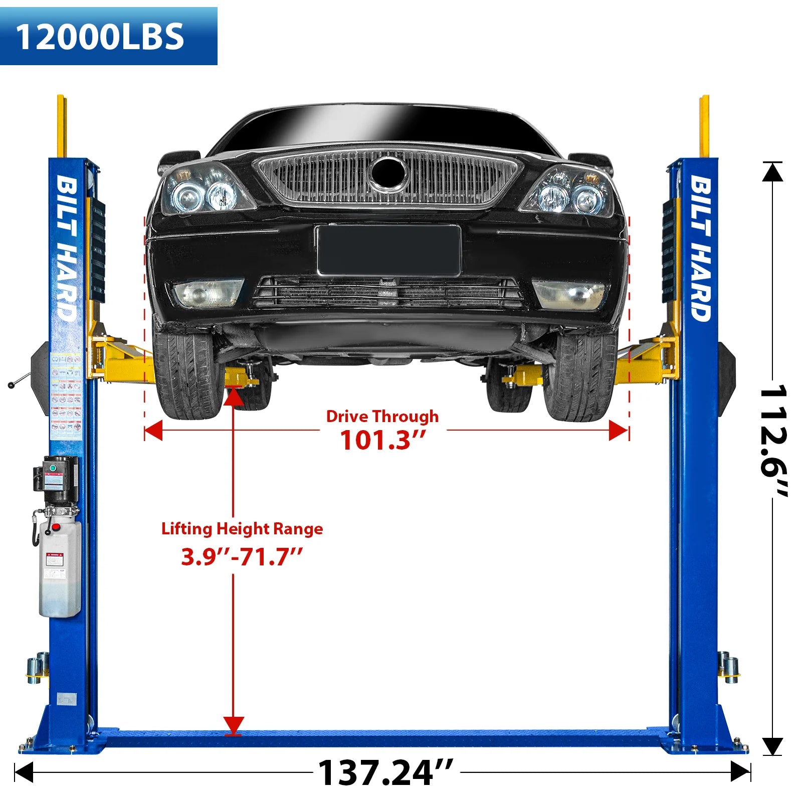 12,000 Lbs Two-Post Car Lift with 220V 4HP Motor & Single-Point Lock – Ideal for Shops, Garages & Heavy-Duty Vehicle Maintenance