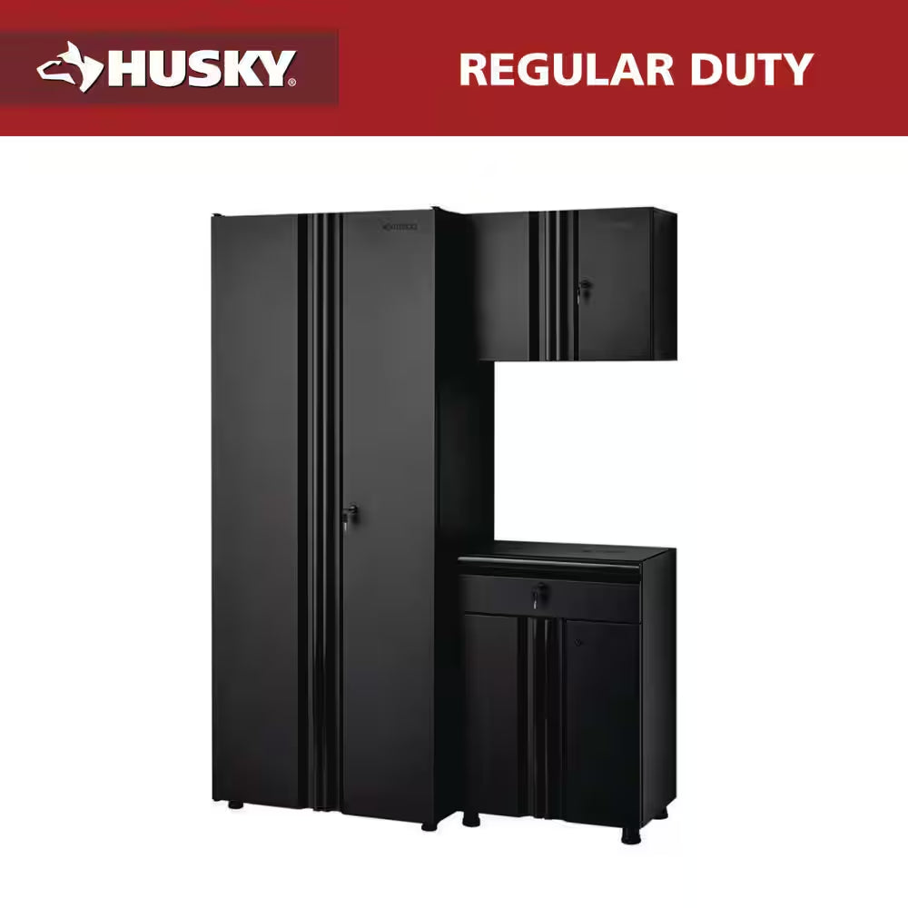 Regular Duty Welded 54.5 In. W X 75 In. H X 19.6 In. D 21-Gauge Steel 3-Piece Garage Storage System in Black
