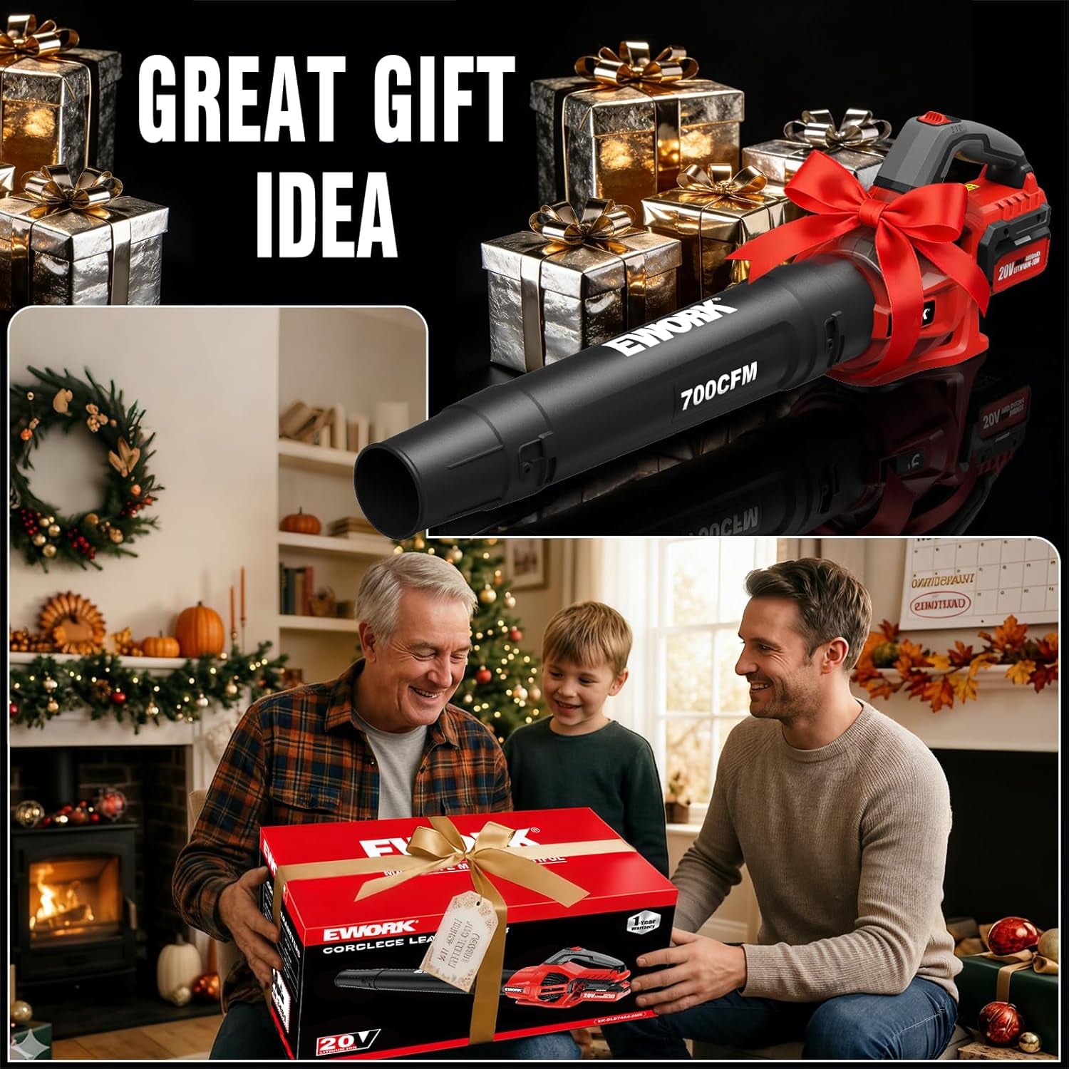 20V Cordless Leaf Blower, Heavy Duty 700CFM 200MPH Electric Leaf Blower with 2 X 4.0Ah Batteries & Fast Charger, 2-Speed Adjustable for Patio, Garden, Yard and Snow Blowing