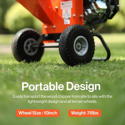 Mini Wood Chipper Shredder Mulcher Heavy Duty 7HP Compact Design 3" Inch Max Capacity